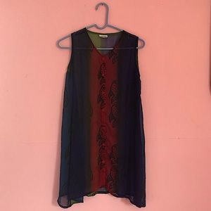 Revue Hippie Free Size Sheer See-Through Button Down Festival Boho Rainbow Dress